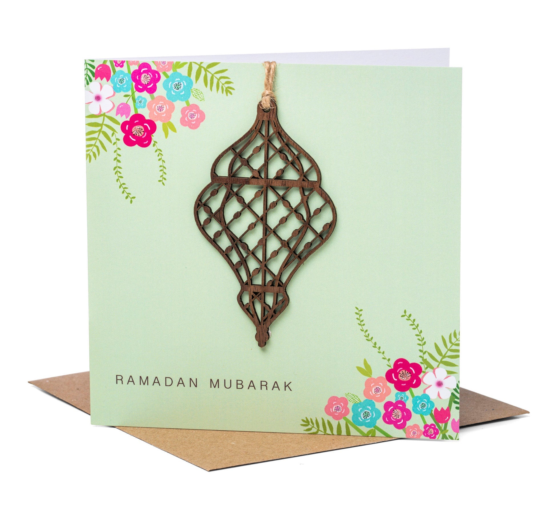 Ramadan Mubarak Card - Laser Cut Wooden Lantern - Noor Books