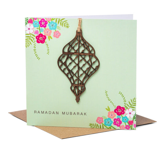 Ramadan Mubarak Card - Laser Cut Wooden Lantern - Noor Books